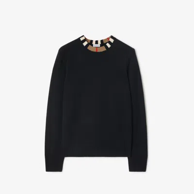 Burberry Icon Stripe Trim Wool Cashmere Sweater In Black