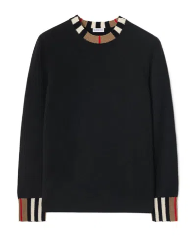 Burberry Icon Stripe Trim Wool Cashmere Sweater