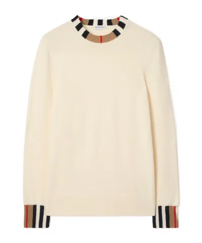 Burberry Icon Stripe Trim Wool Cashmere Sweater In Neutral