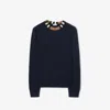 Burberry Icon Stripe Trim Wool Cashmere Sweater In Blue
