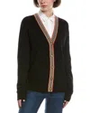 Burberry Icon Stripe Wool Cardigan In Black