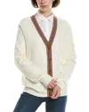 Burberry Icon Stripe Wool Cardigan In White