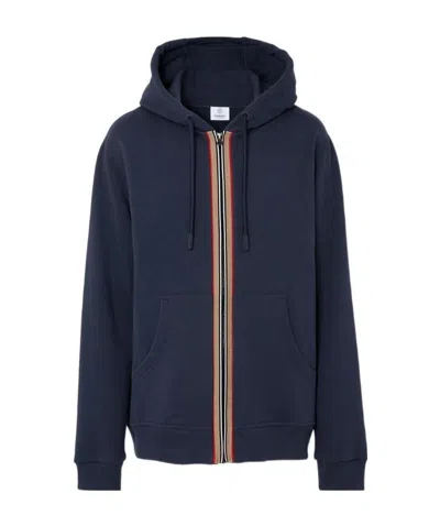 Burberry Icon Stripe Zip-up Hoodie In Blue