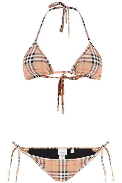 Burberry Vintage Check Triangle Bikini Set In Beige For Women In Tan