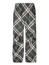 Burberry Men's Check Pattern Trousers With Elastic Waist And Drawstring In Green