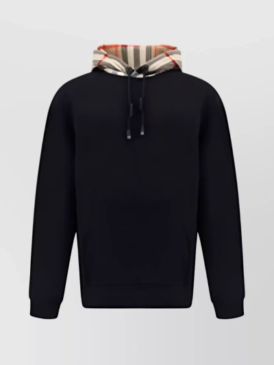 Burberry Iconic Check Pattern Hooded Cotton Top In Black