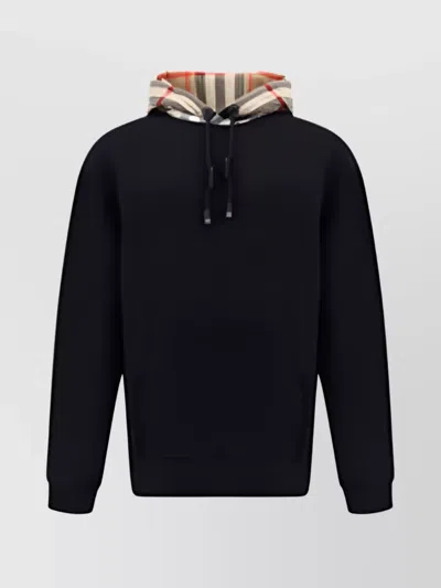 Burberry Black Sweatshirt With Vintage Check Printed Hood In Cotton