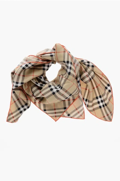 Burberry Iconic Check Silk Foulard In Nude