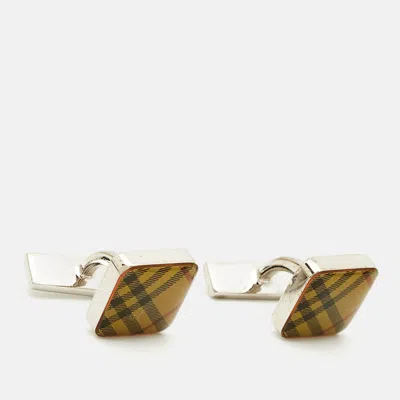 Pre-owned Burberry Iconic Classic Nova Palladium Plated Metal Cufflinks In Brown