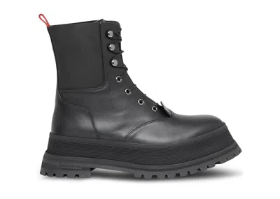 Pre-owned Burberry Iconic Strip Chunk Boots Leather (women's) Sneakers In Black