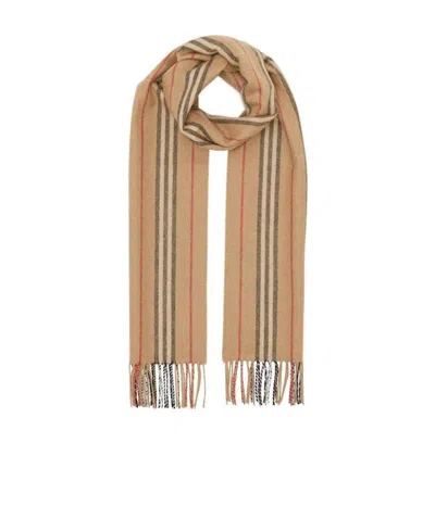 Burberry Iconic Striped Scarf In Nude