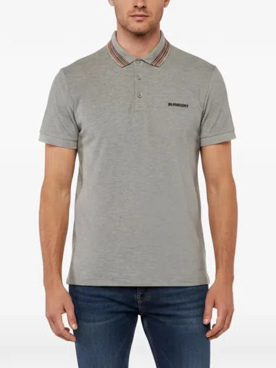 Pre-owned Burberry Icon-stripe Polo Shirt In Gray