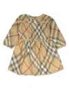 Burberry Beige Dress With Check Motif In Cotton Baby In Multicolor