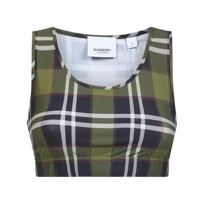 Burberry Immy Vintage Check Cropped Tank Top In Green
