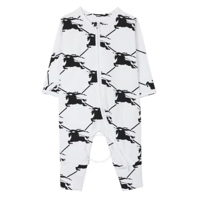 Burberry In Cotton With Logo Equestrian Knight Printed Long-sleeved Babygrow Set In White/black