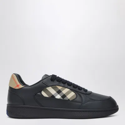 BURBERRY BURBERRY INDIGO BLUE LEATHER AND CHECK SNEAKER TERRACE