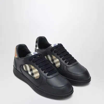 Burberry Indigo Blue Leather And Check Sneaker Terrace Men In Black