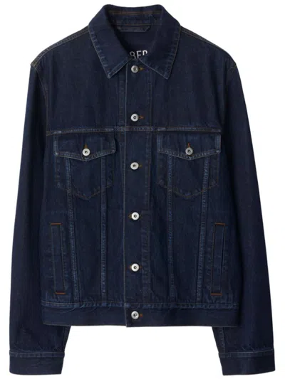 Burberry Indigo Blue Vintage-inspired Denim Jacket With Button Fastening In Black