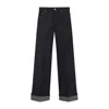 Burberry Straight Leg Rolled Cuff Denim Trousers In Black