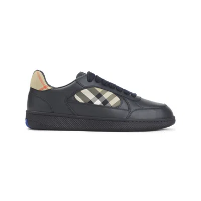 Burberry Indigo Leather Sneakers In Blue