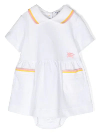 Burberry Kids Embroidered Logo Short Sleeve Dress In White