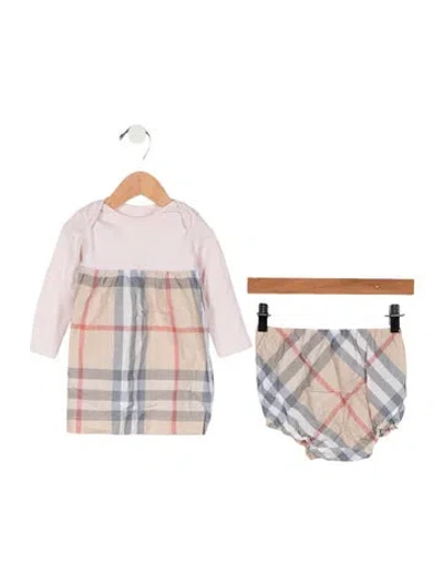 Pre-owned Burberry Babies' Infant Girls' House Check Pattern Dress Set In Pink