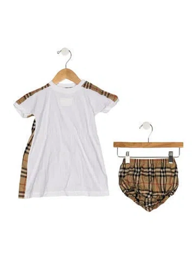 Pre-owned Burberry Babies' Infant Girls' House Check Set In White