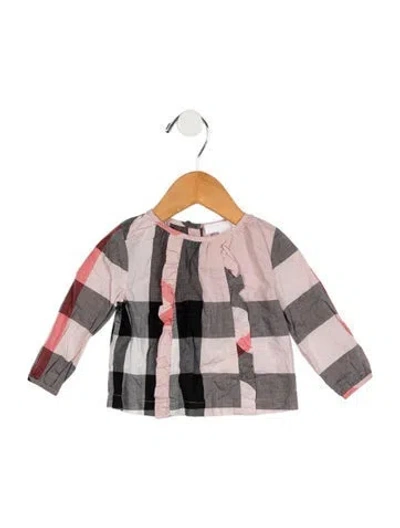 Pre-owned Burberry Babies' Infant Girls' Ruffled Exploded Check Blouse In Pink