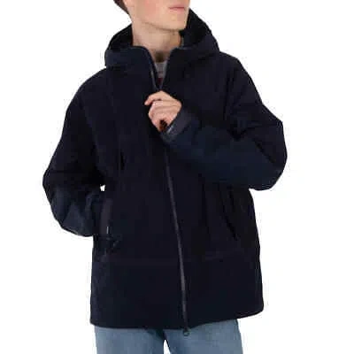 Pre-owned Burberry Ink Lightweight Hooded Logo Applique Jacket, Size X-large In Blue