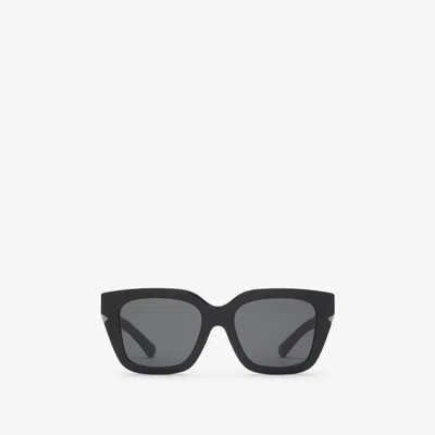 Burberry Inlaid Check Square Sunglasses In Black