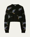 Burberry Wool Crew Neck Sweater With Duck Pattern In Black