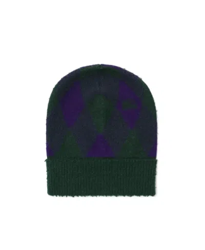 Burberry Intarsia-knit Logo Argyle Checked Beanie In Black