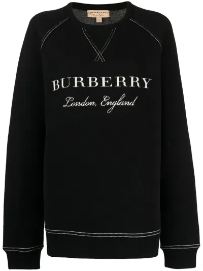 Burberry Intarsia Knit Logo Jumper In Black