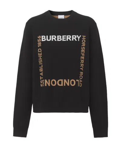 Burberry Intarsia-knit Logo Square Jumper In Black