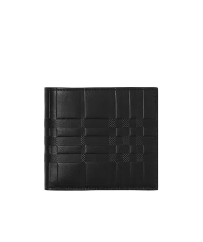 Burberry International Embossed Check Leather Wallet In Black