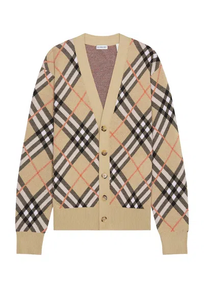 Burberry Wool And Mohair Cardigan With Check Motif In Sand Ip Check