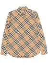 Burberry Men Beige Shirt With Classic Collar And All-over Check Motif In Cotton Man In Neutrals