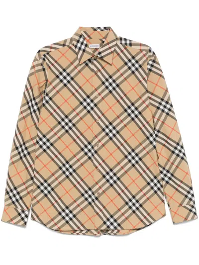 Burberry Button-down Collar Checked Pattern Shirt In Beige