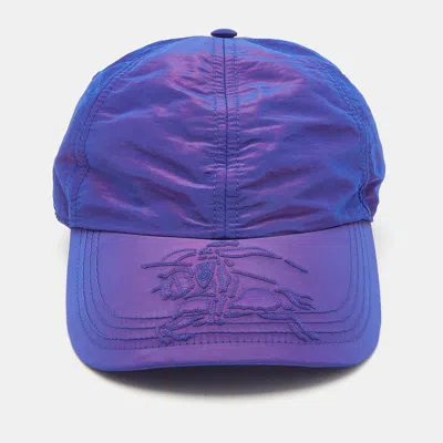 Pre-owned Burberry Iridescent Blue Equestrian Knight Patch Nylon Baseball Cap M