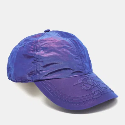 Pre-owned Burberry Iridescent Blue Equestrian Knight Patch Nylon Baseball Cap S In Purple