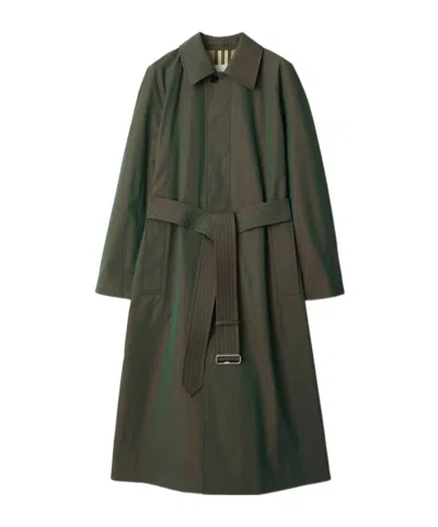 Burberry Iridescent-effect Cotton Trench Coat In Green