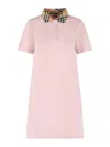 Burberry Piquet Polo Dress Checked Collar Short Sleeves In Pink
