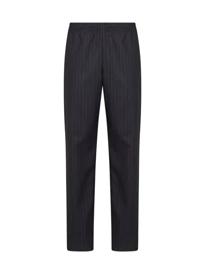 Burberry Iron Grey Pinstriped Wool Track Trousers In Black