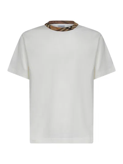 Burberry Ivory Cotton Check Trim T-shirt In White