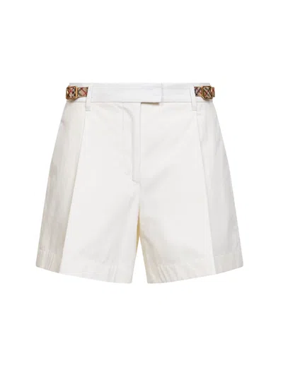 Burberry Ivory Cotton Poplin Shorts With Check Straps In White
