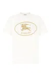 Burberry Beige Crewneck T-shirt With Maxi Logo On The Front In Cotton Man