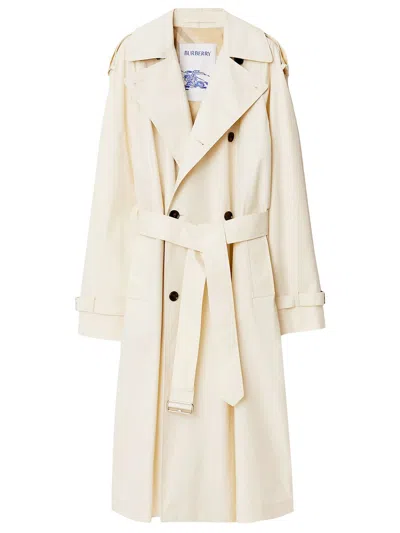 Burberry Ivory Gabardine Trench Coat In Gray