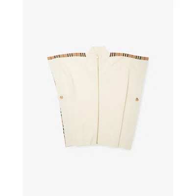 Burberry Kids' Ivory Ip Check Izza Checked-trim Wool-blend Cape 4-14 Years In Brown