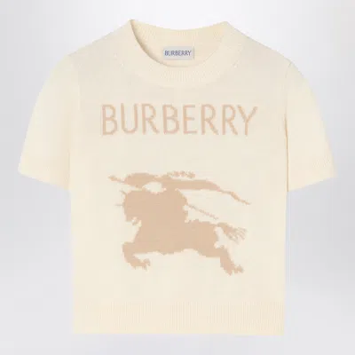 Burberry Ivory Knit Mini Top With Ekd Logo In Neutral