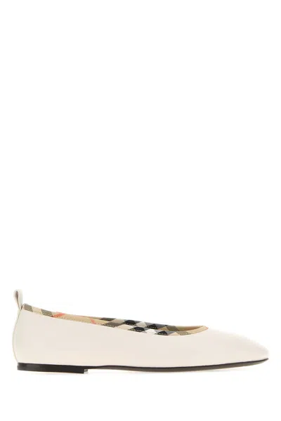 Burberry Ivory Leather Robin Ballerinas In White